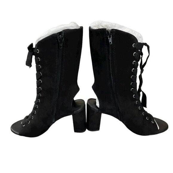 NEW Bernardo Heidi Lace Up boot Heeled Bootie Black Leather open toe & heel zip - Picture 6 of 6